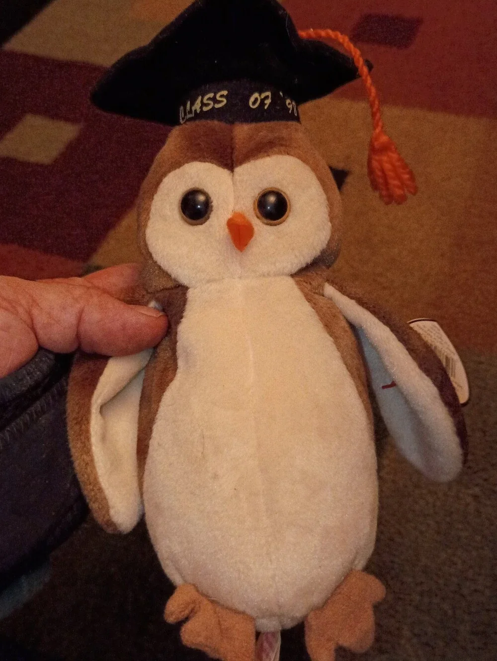 Plush Graduation Owl Toy - Brown & Cream with Orange Tassel